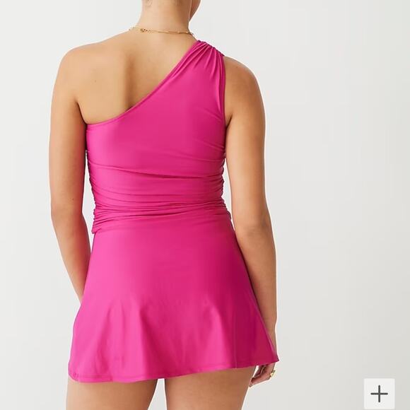 🆕 J. Crew Pink Swim Dress Skirt Asymmetrical Ruched One Shoulder Blogger Fan Fav - Picture 2 of 13